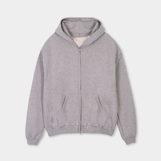 Oversized Zip Hoodie - Grey Marl
